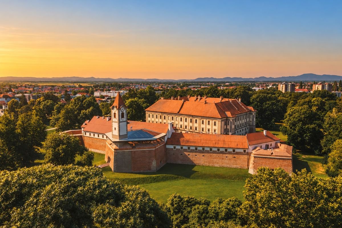 Čakovec castle and the town at sunset